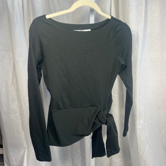 Susana Monaco Long Sleeve Side Tie Top in Dark Green - Size M - Picture 6 of 6